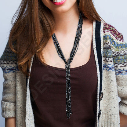 Tassel Beaded Necklace,Glass Seed Beaded Bohemian Boho,Retro Ethnic Sweater Chain FNC1006