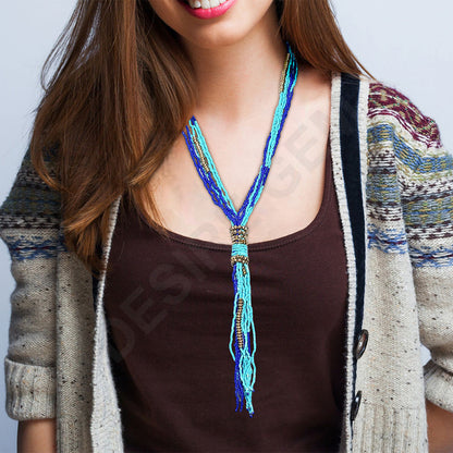 Tassel Beaded Necklace,Glass Seed Beaded Bohemian Boho,Retro Ethnic Sweater Chain FNC1007