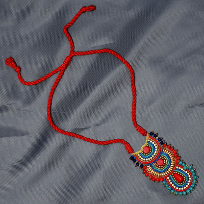 Multicolor Medallion Beaded Necklace – Boho Seed Bead Tassel Necklace, Bohemian Beaded Necklace FNC1008