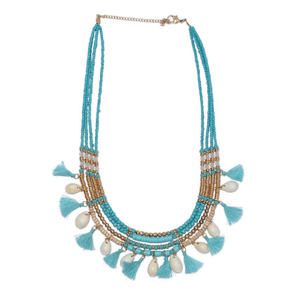 Shell Tassel Beaded Necklace,Glass Seed Beaded Bohemian Boho, Ethnic Necklace FNC1009