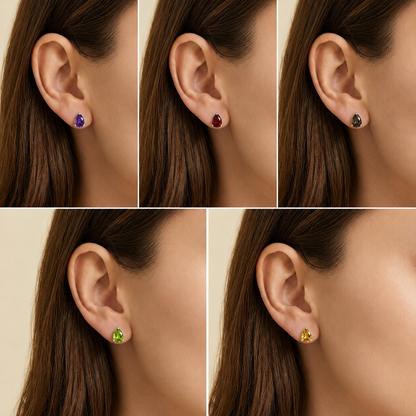 925 Sterling Silver Pear Gemstone Stud Earrings – Birthstone Jewelry DGE1074 E-1017