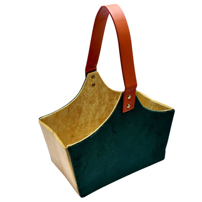 Bottle Green & Cream Velvet Handcrafted Foldable MDF Basket – Premium Gifting HC1001