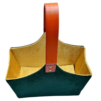 Bottle Green & Cream Velvet Handcrafted Foldable MDF Basket – Premium Gifting HC1001