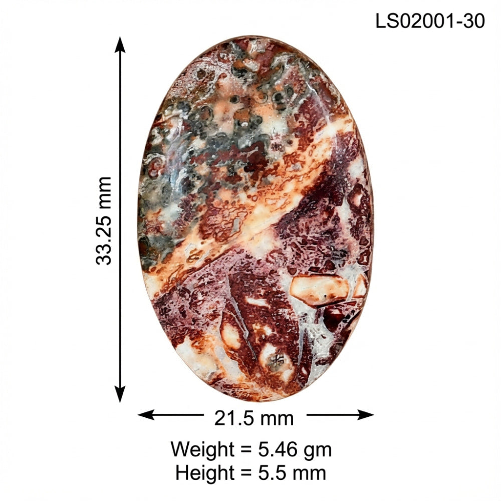 Leopard Skin Jasper 33.25x21.5x5.5 mm Oval Gemstone LS02001-30