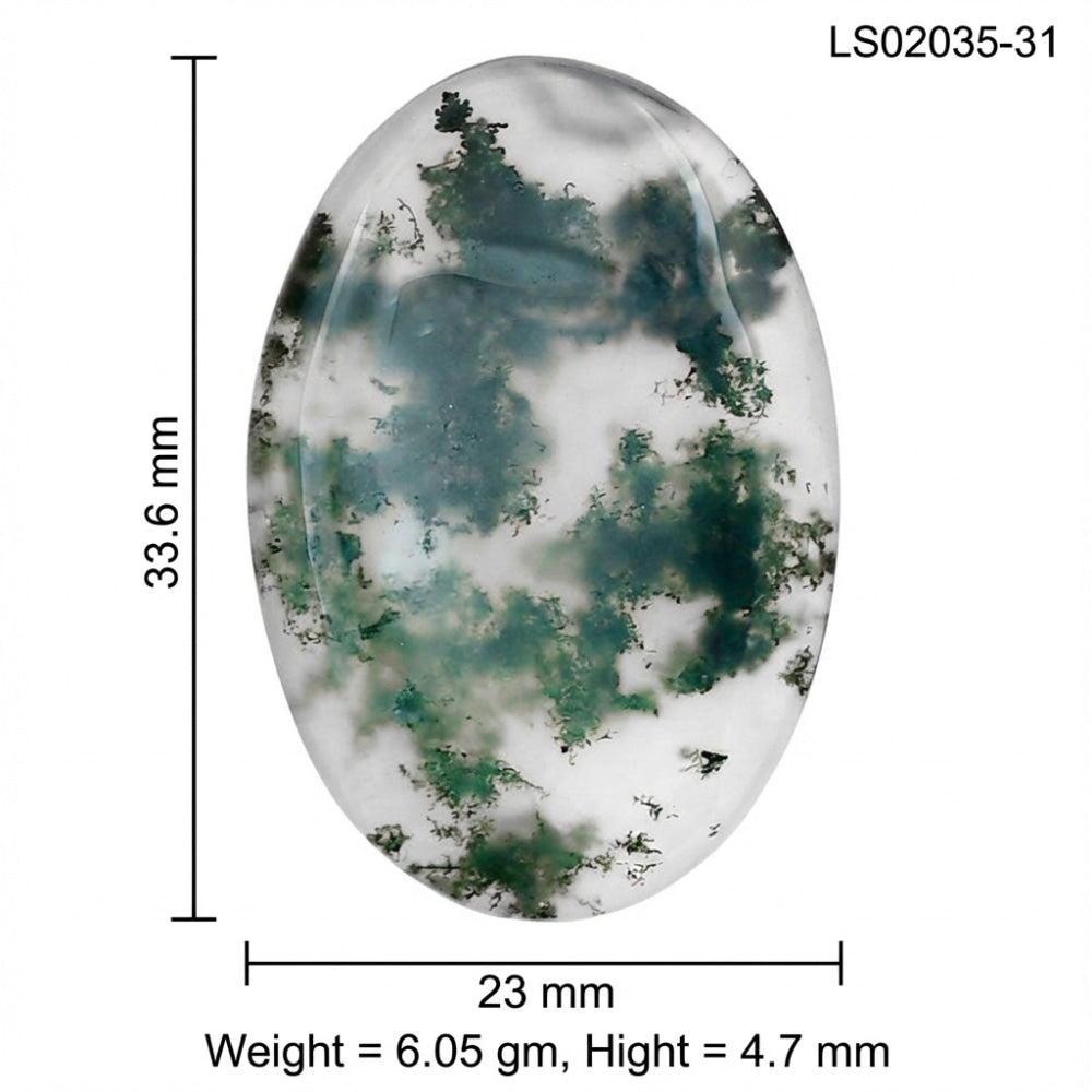 Green Moss Agate 33.6x23x4.7 mm Oval Gemstone LS02035-31