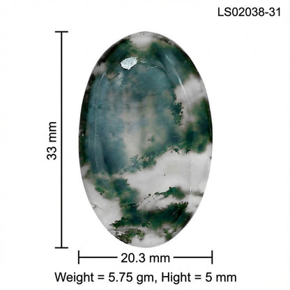 Green Moss Agate 33x20.3x5 mm Oval Gemstone LS02038-31