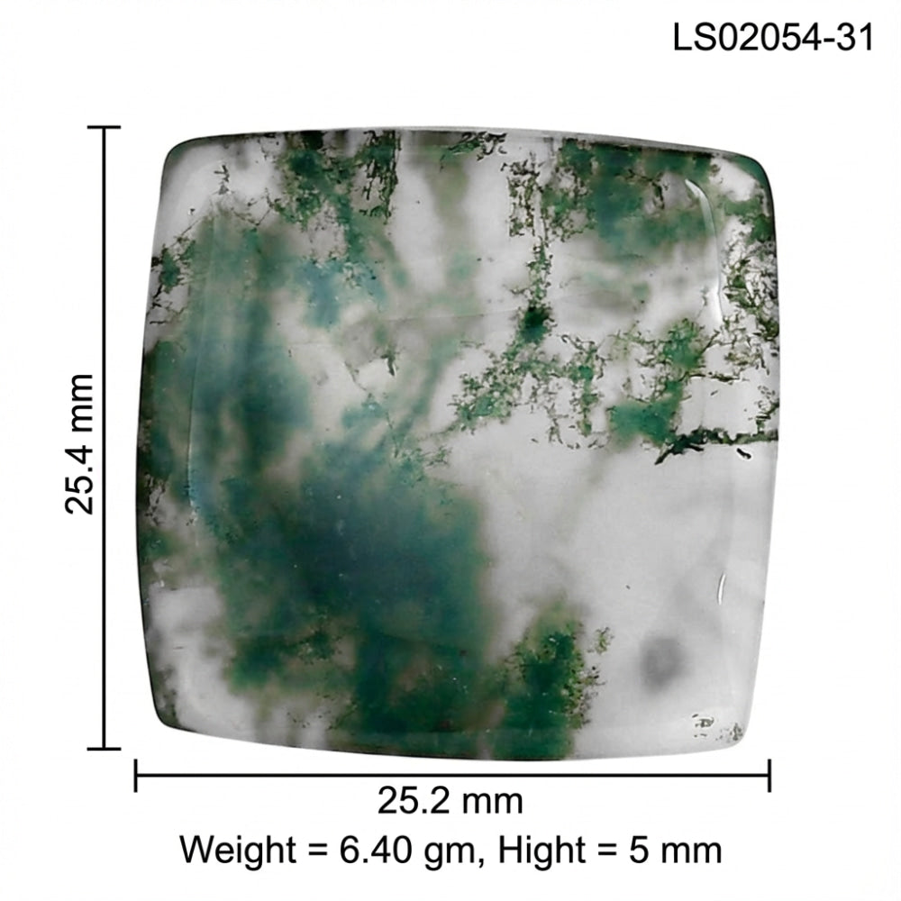 Green Moss Agate 25.4x25.2x5 mm Baguette Gemstone LS02054-31