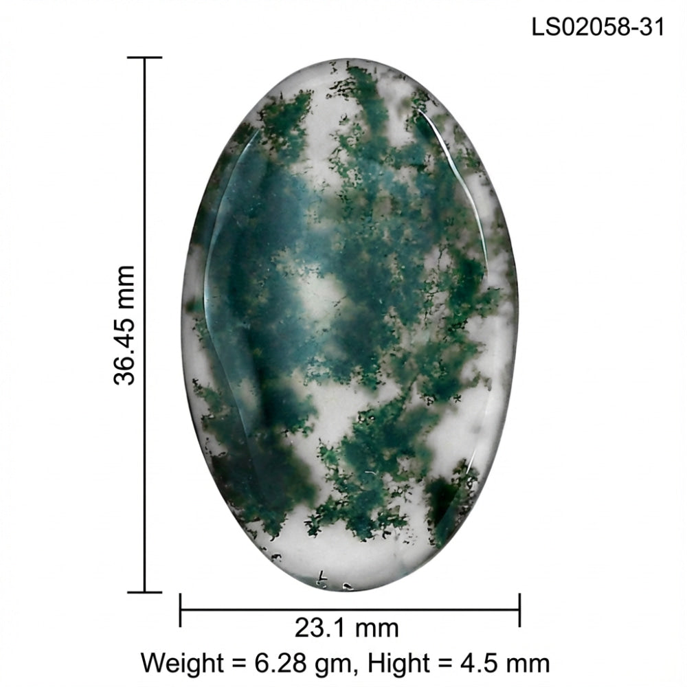 Green Moss Agate 36.45x23.1x4.5 mm Oval Gemstone LS02058-31