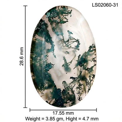 Green Moss Agate 28.6x17.55x4.7 mm Oval Gemstone LS02060-31