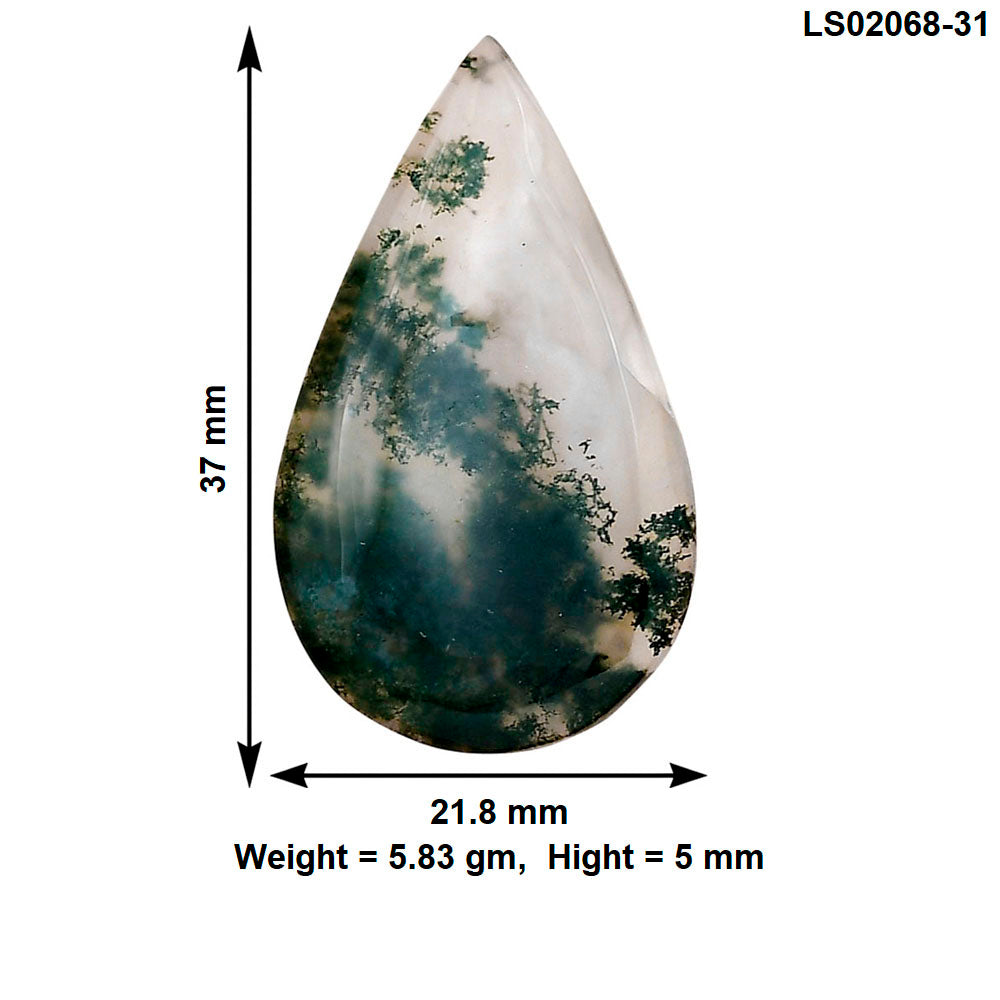 Green Moss Agate 37x21.8x5 mm Pear Gemstone LS02068-31