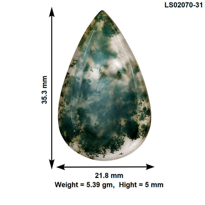 Green Moss Agate 35.3x21.8x5 mm Pear Gemstone LS02070-31