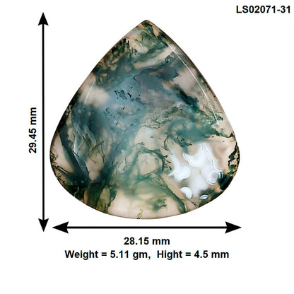 Green Moss Agate 29.45x28.15x4.5 mm Heart Gemstone LS02071-31