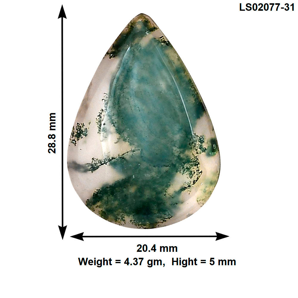 Green Moss Agate 28.8x20.4x5 mm Pear Gemstone LS02077-31