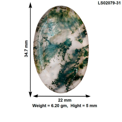 Green Moss Agate 34.7x22x5 mm Oval Gemstone LS02079-31