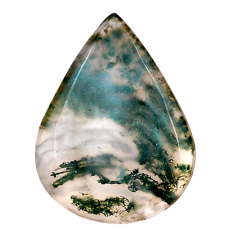 Green Moss Agate 30.3x23.1x4.5 mm Pear Gemstone LS02080-31