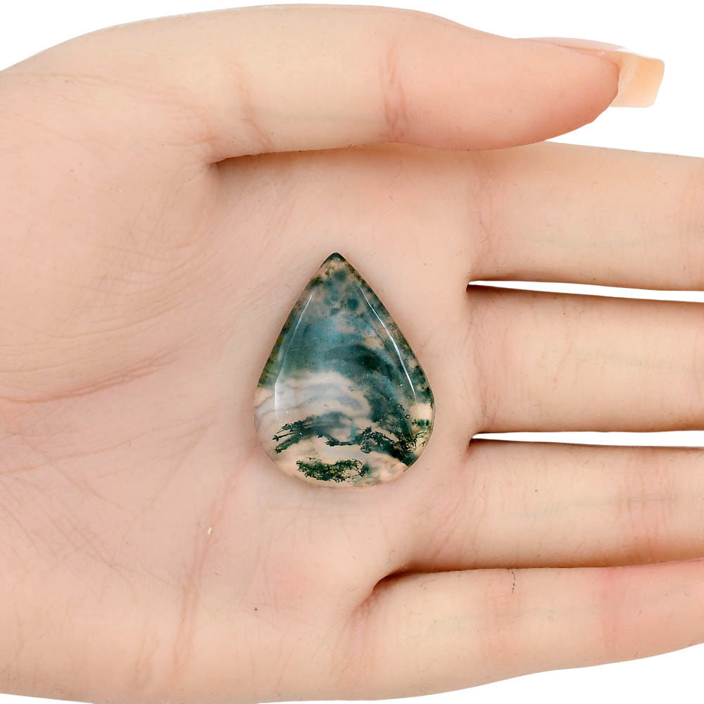 Green Moss Agate 30.3x23.1x4.5 mm Pear Gemstone LS02080-31