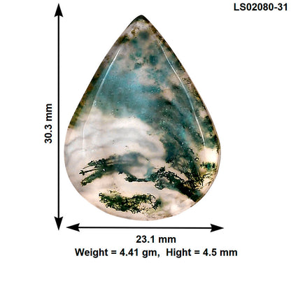 Green Moss Agate 30.3x23.1x4.5 mm Pear Gemstone LS02080-31
