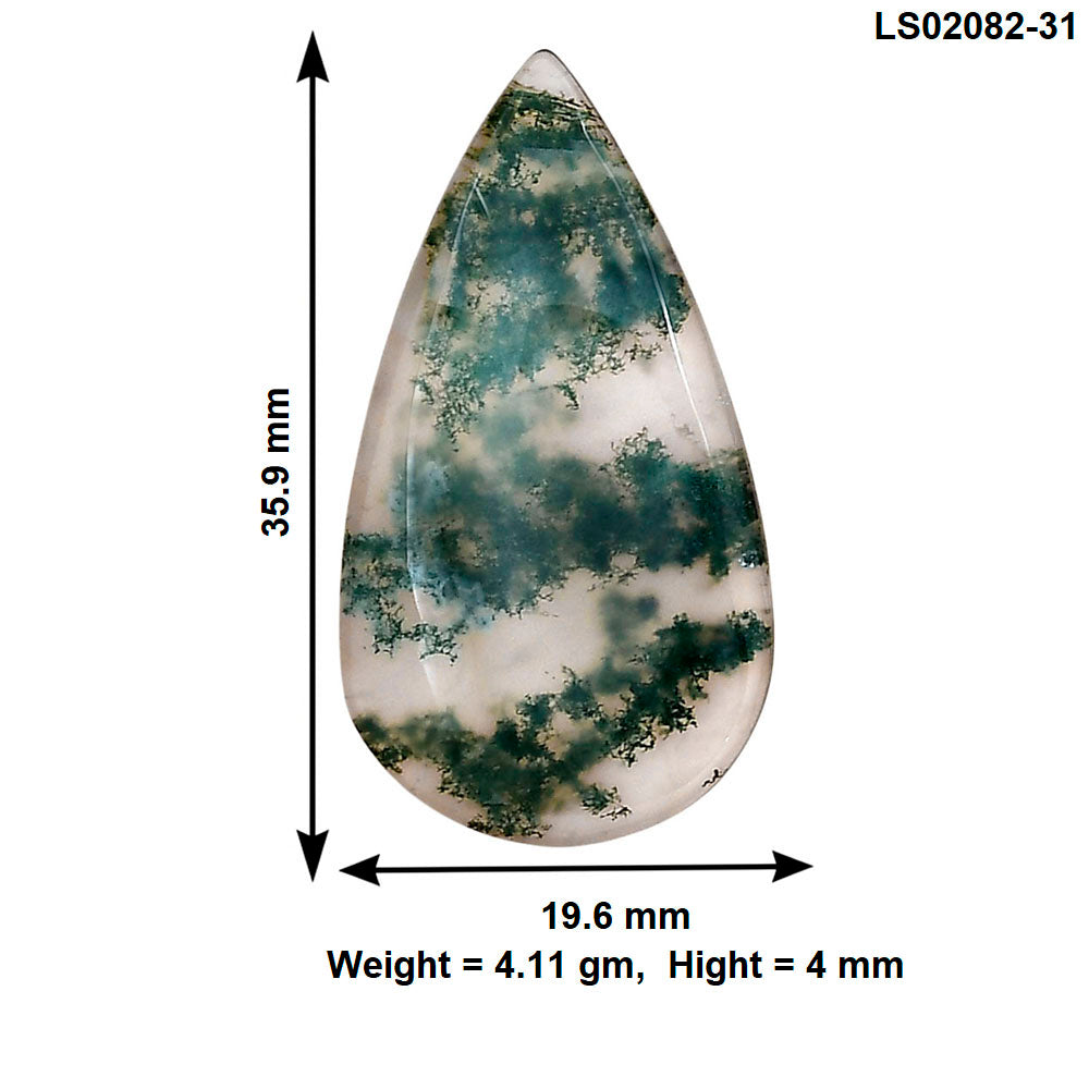 Green Moss Agate 35.9x19.6x4 mm Pear Gemstone LS02082-31