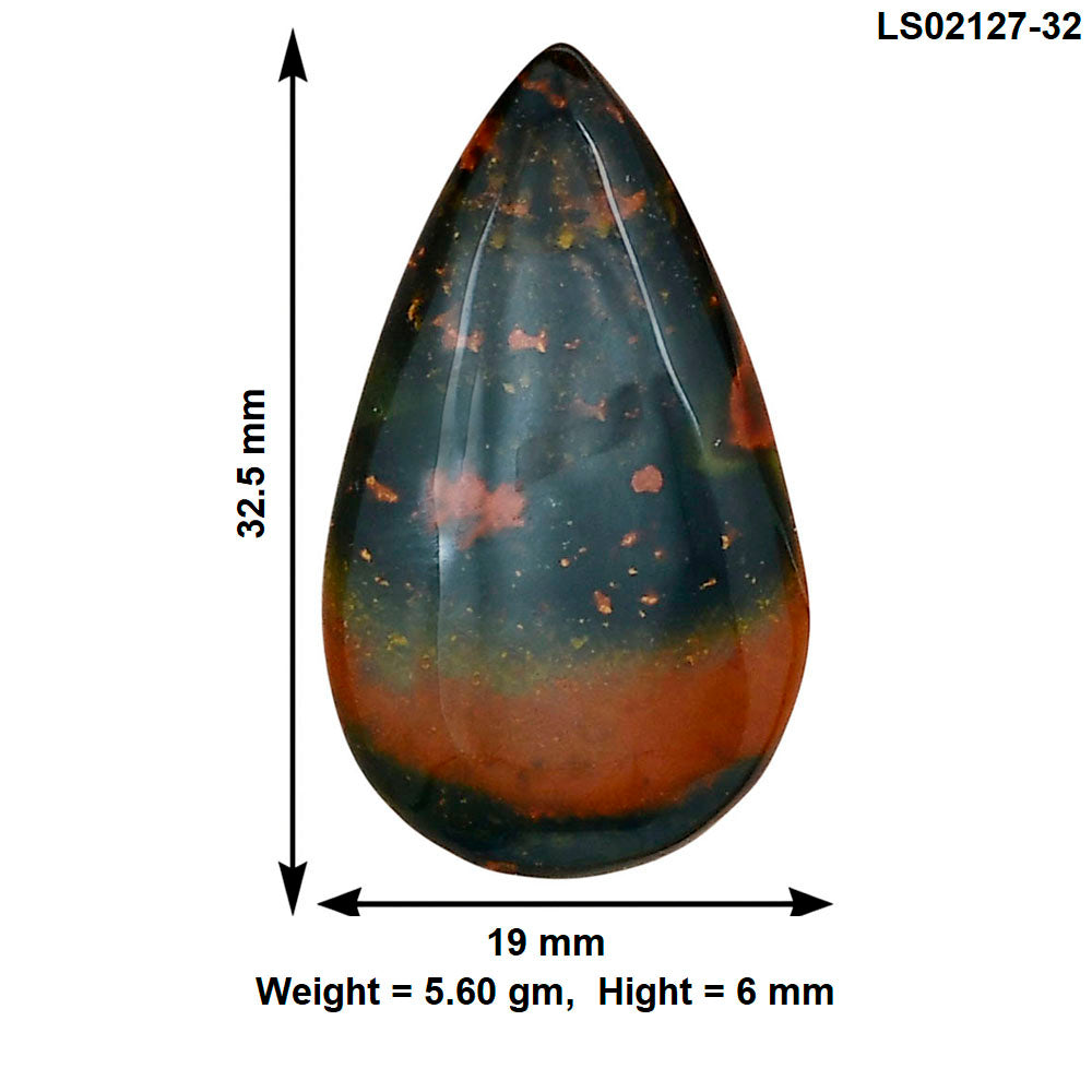 Blood Stone 32.5x19x6 mm Pear Gemstone LS02127-32
