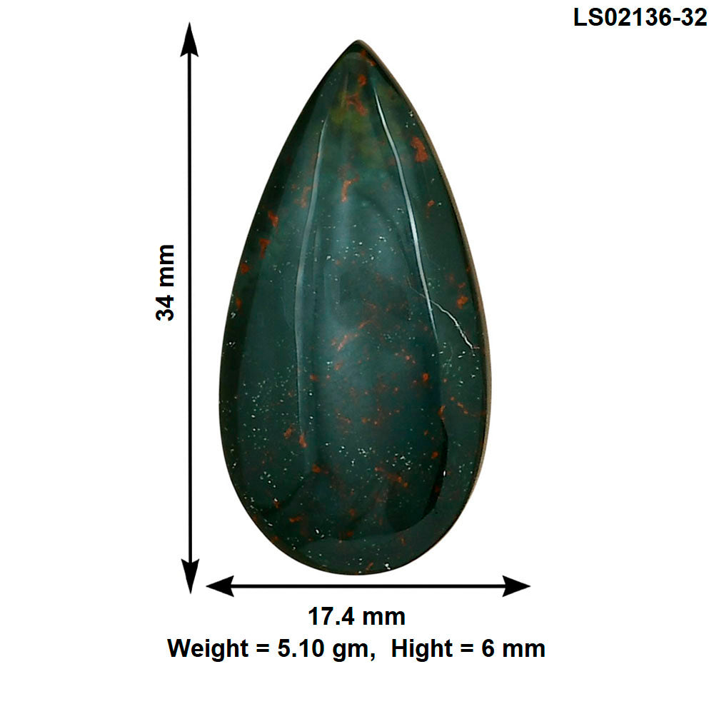 Blood Stone 34x17.4x6 mm Pear Gemstone LS02136-32