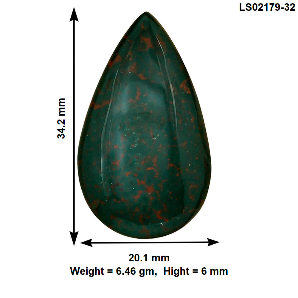 Blood Stone 34.2x20.1x6 mm Pear Gemstone LS02179-32