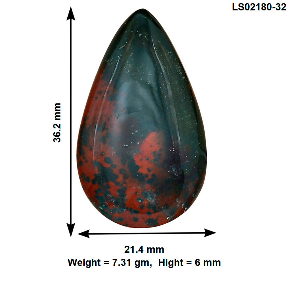 Blood Stone 36.2x21.4x6 mm Pear Gemstone LS02180-32