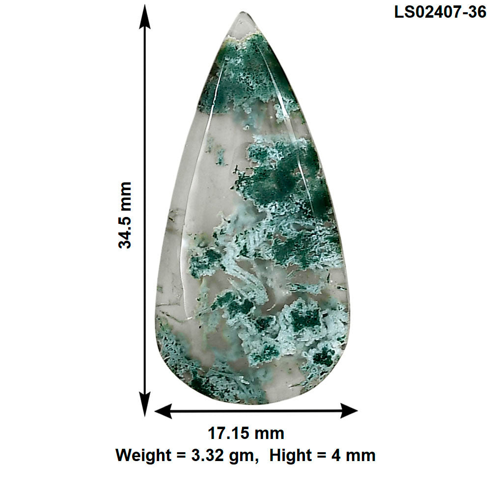Horse Canyon Moss Agate 34.5x17.15x4 mm Pear Gemstone LS02407-36