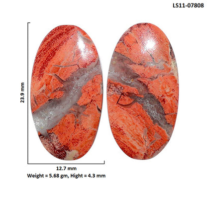 Snake Skin Jasper Pair 12.7x23.9x4.3 mm Oval Shape Polished Gemstone LS11-07808