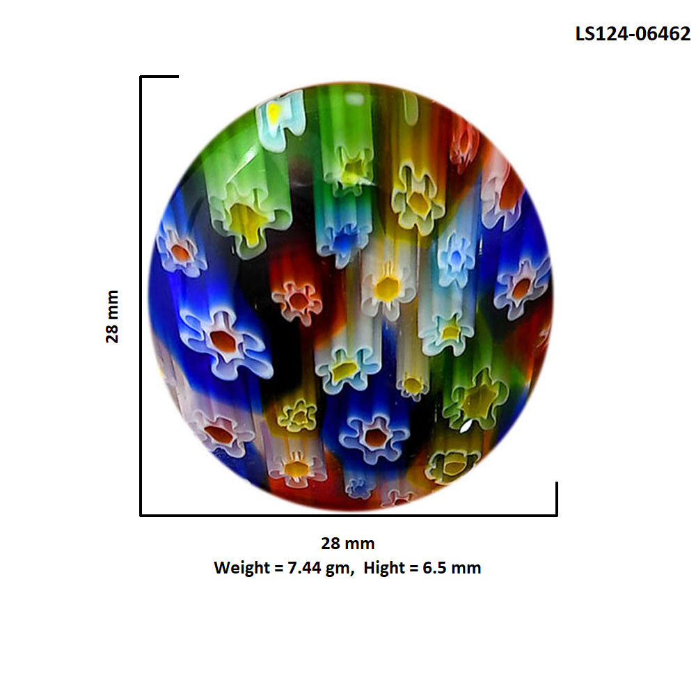 Millefiori Murano Glass 28x28x6.5 mm Round Shape Polished Gemstone LS124-06462