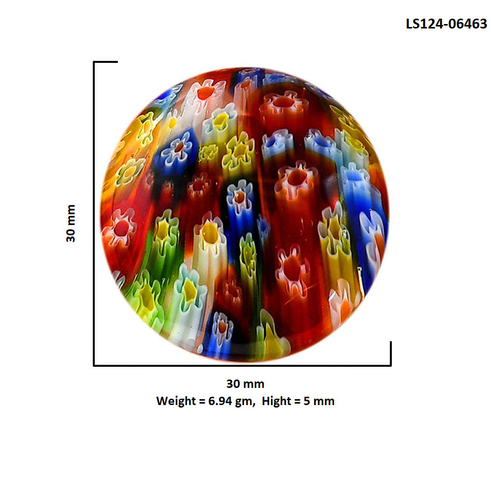 Millefiori Murano Glass 30x30x5 mm Round Shape Polished Gemstone LS124-06463