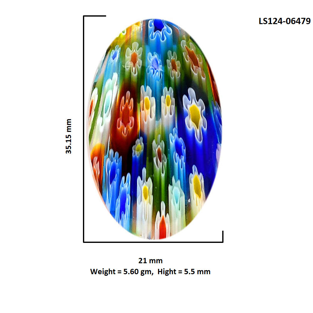 Millefiori Murano Glass 21x35.15x5.5 mm Oval Shape Polished Gemstone LS124-06479