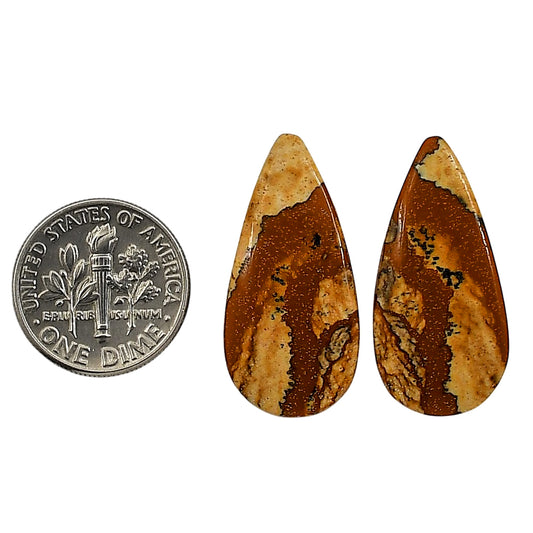 Picture Jasper Pair 13.5x28x4 mm Pear Shape Polished Gemstone LS130-06678