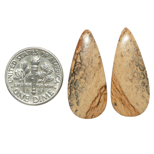Picture Jasper Pair 11.85x27x3.5 mm Pear Shape Polished Gemstone LS130-07345
