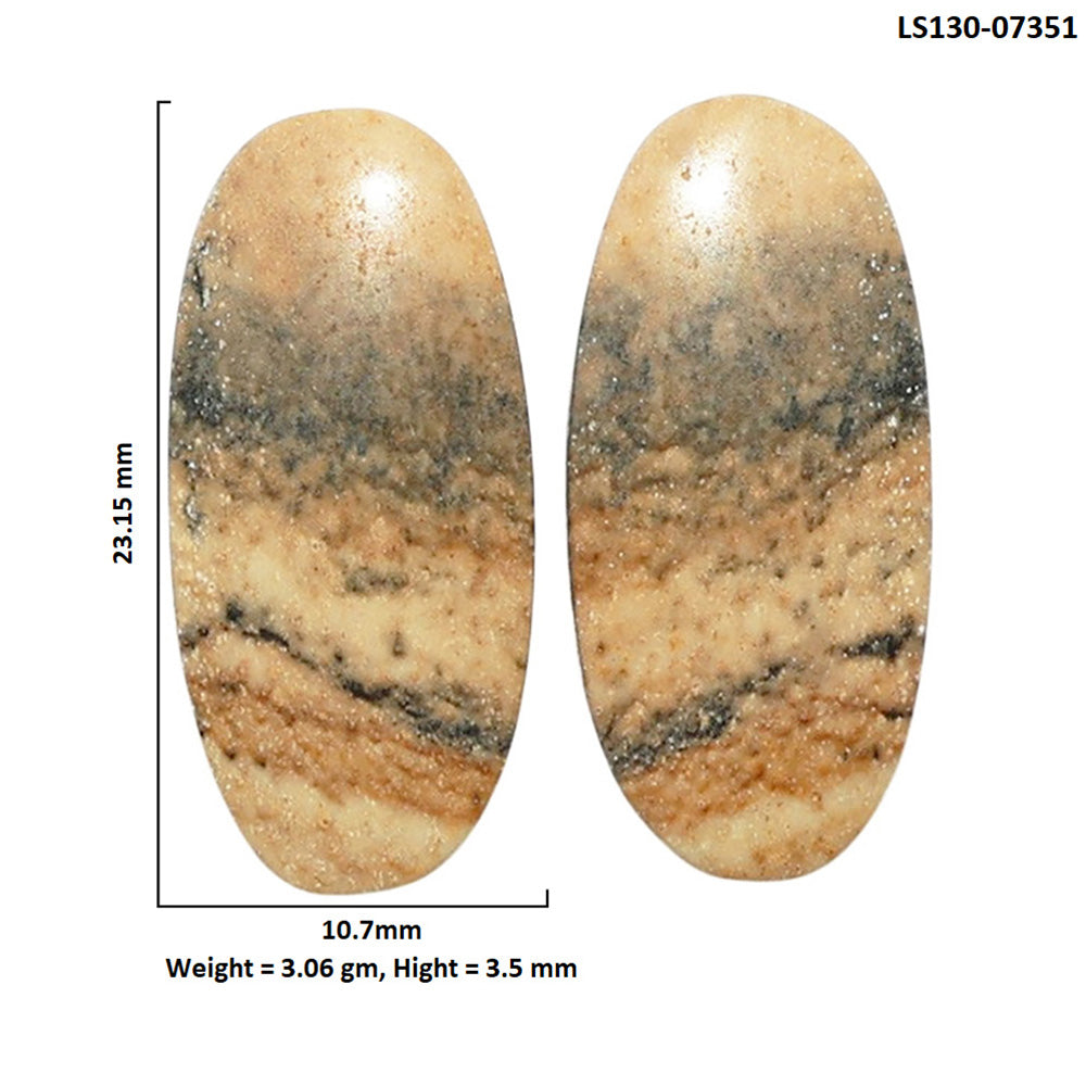 Picture Jasper Pair 10.7x23.15x3.5 mm Oval Shape Polished Gemstone LS130-07351