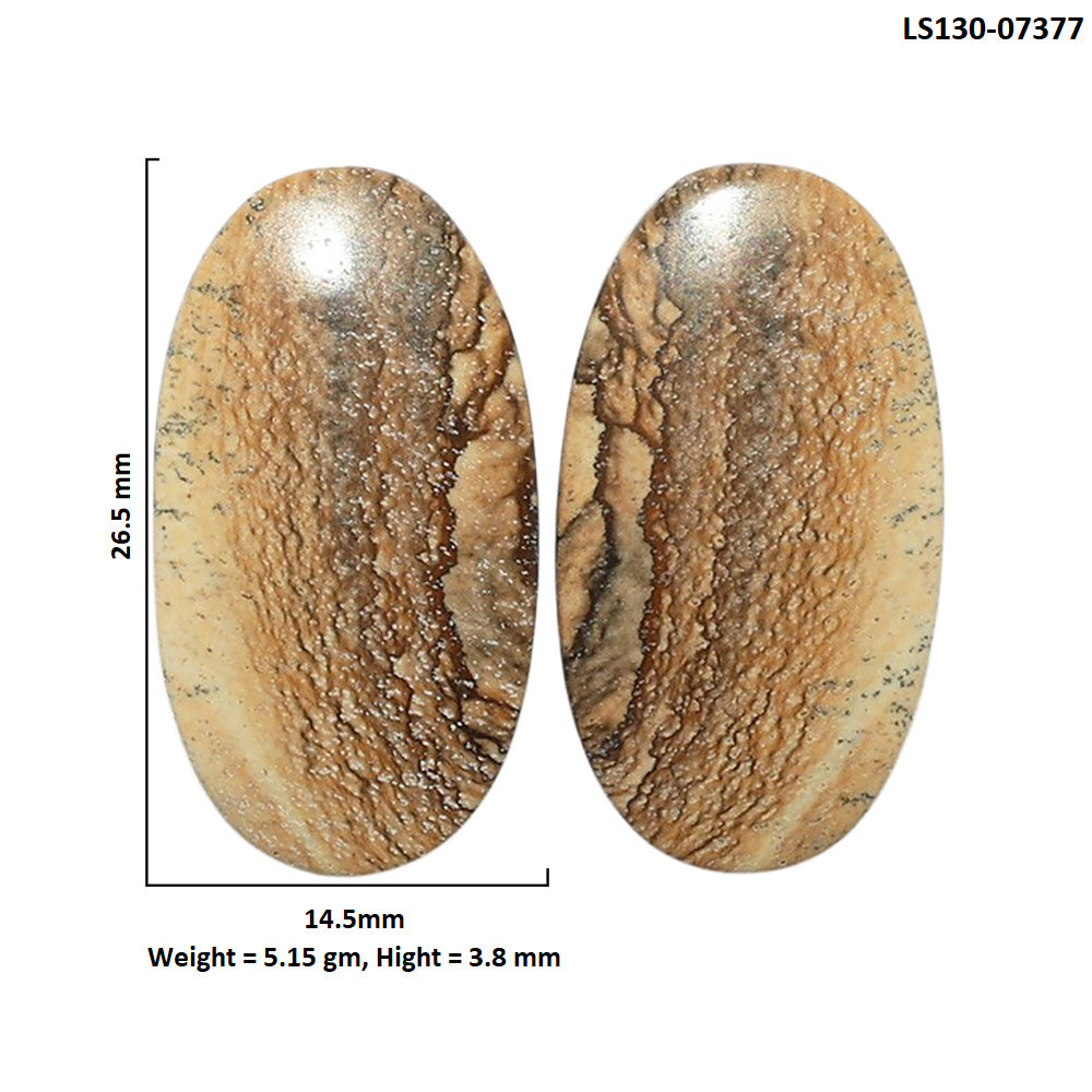 Picture Jasper Pair 14.5x26.5x3.8 mm Oval Shape Polished Gemstone LS130-07377