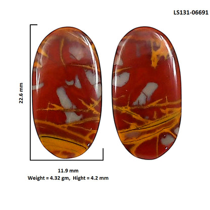 Noreena Jasper Pair 11.9x22.6x4.2 mm Oval Shape Polished Gemstone LS131-06691