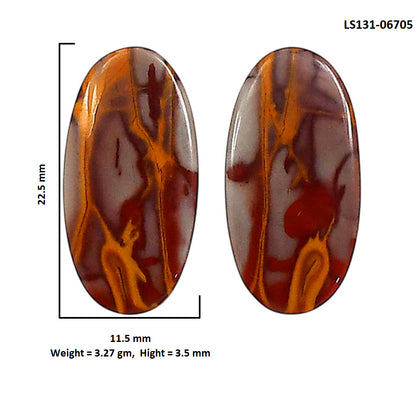 Noreena Jasper Pair 11.5x22.5x3.5 mm Oval Shape Polished Gemstone LS131-06705