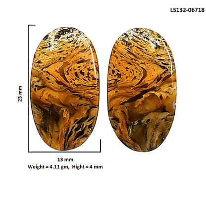 Plume Agate Pair 13x23x4 mm Oval Shape Polished Gemstone LS132-06718