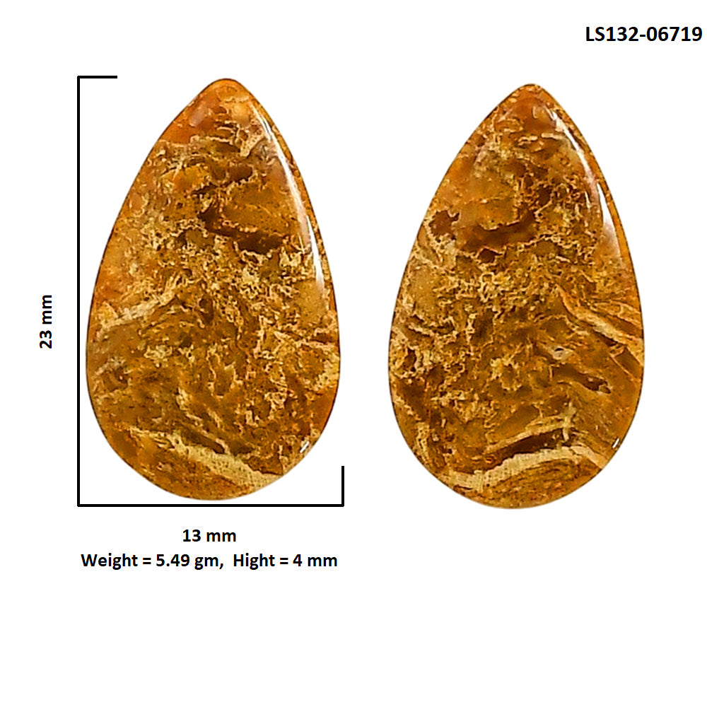 Plume Agate Pair 13x23x4 mm Pear Shape Polished Gemstone LS132-06719