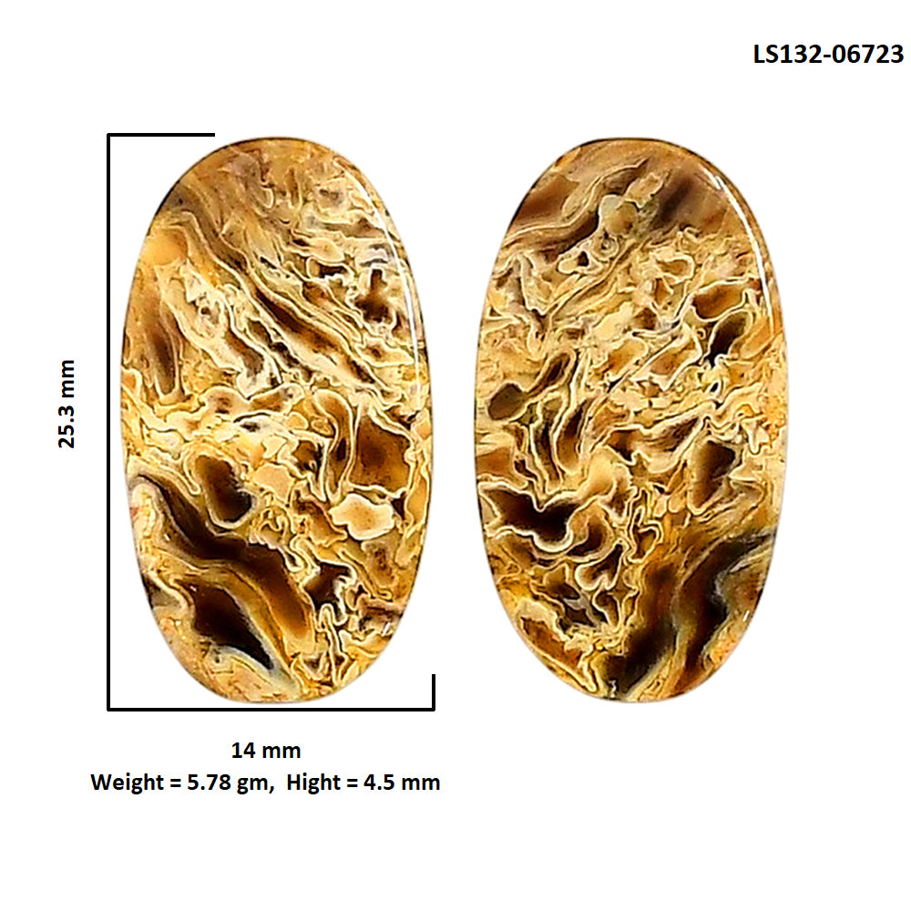 Plume Agate Pair 14x25.3x4.5 mm Oval Shape Polished Gemstone LS132-06723