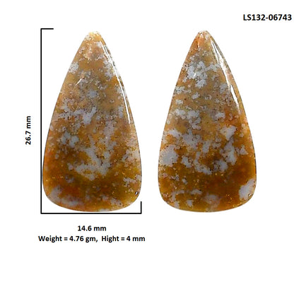 Plume Agate Pair 14.6x26.7x4 mm Pear Shape Polished Gemstone LS132-06743