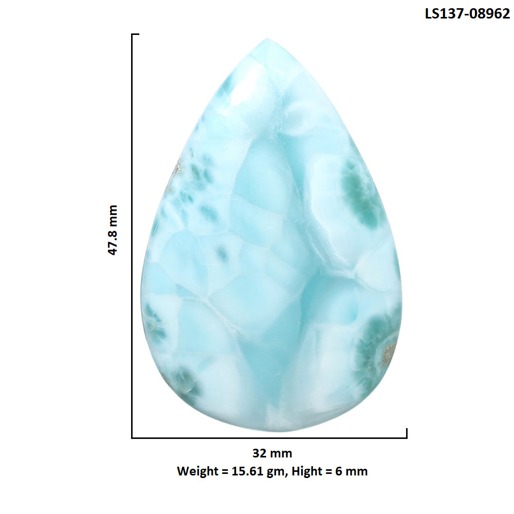 Larimar (Dominican Republic) 32x47.8x6 mm Pear Shape Polished Gemstone LS137-08962