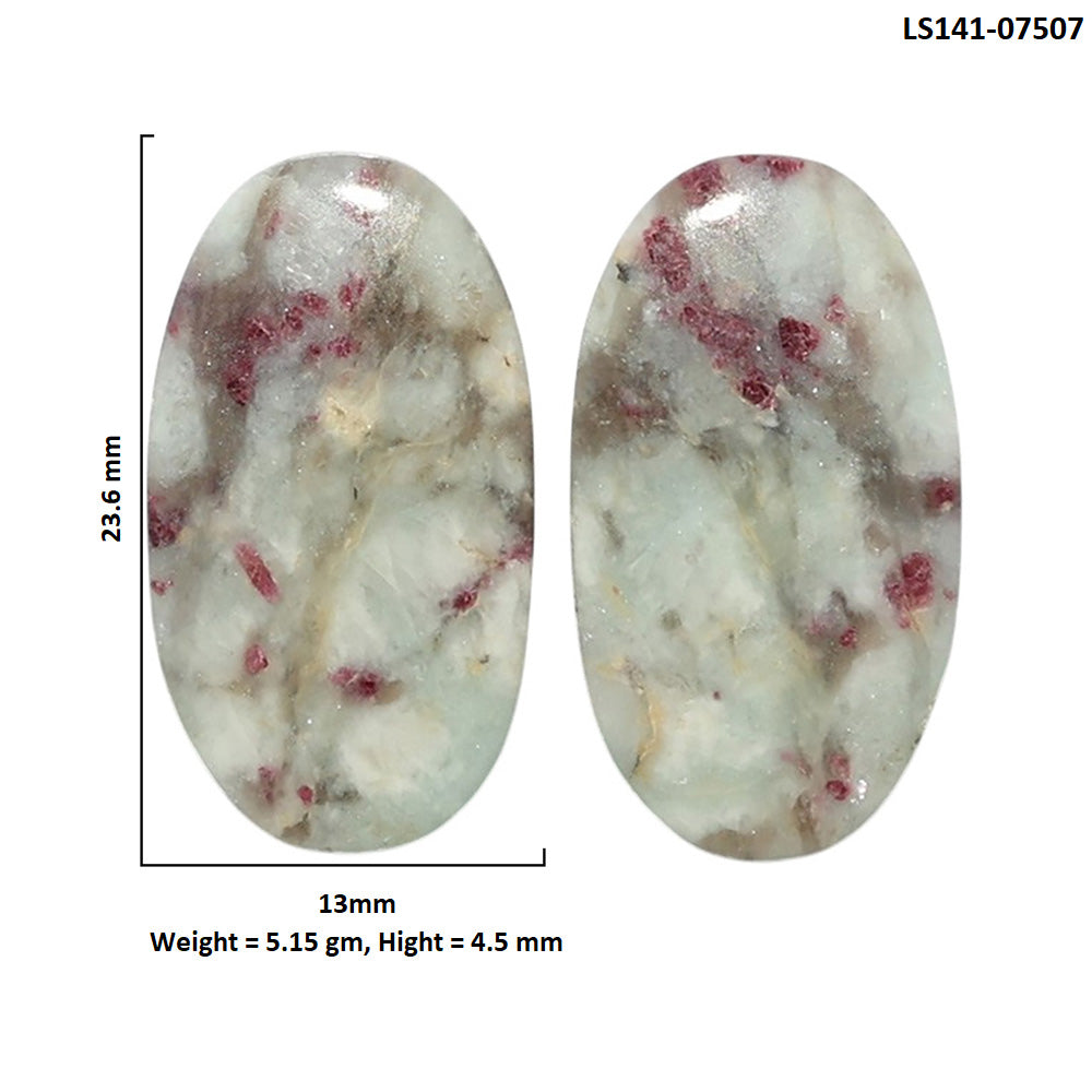 Pink Tourmaline in Quartz Pair 13x23.6x4.5 mm Oval Shape Polished Gemstone LS141-07507
