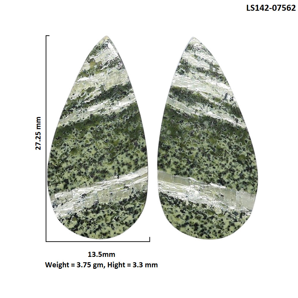Natural Chrysotile Pair 13.5x27.25x3.3 mm Pear Shape Polished Gemstone LS142-07562