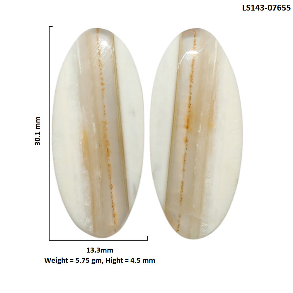 Banded Onyx Pair 13.3x30.1x4.5 mm Oval Shape Polished Gemstone LS143-07655