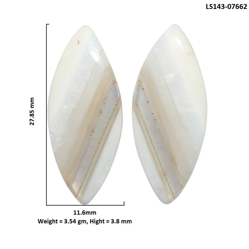 Banded Onyx Pair 11.6x27.85x3.8 mm Marquise Shape Polished Gemstone LS143-07662