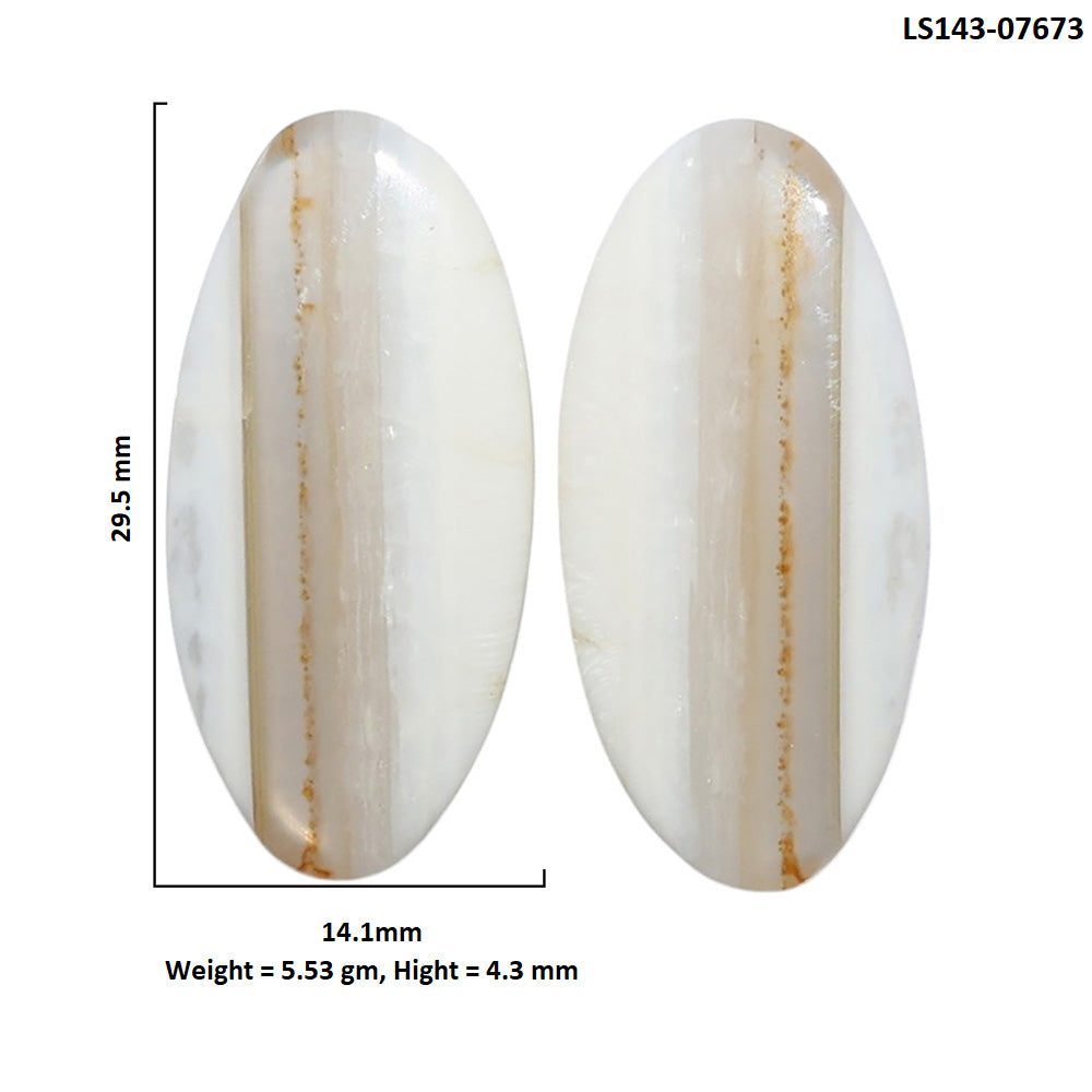 Banded Onyx Pair 14.1x29.5x4.3 mm Oval Shape Polished Gemstone LS143-07673
