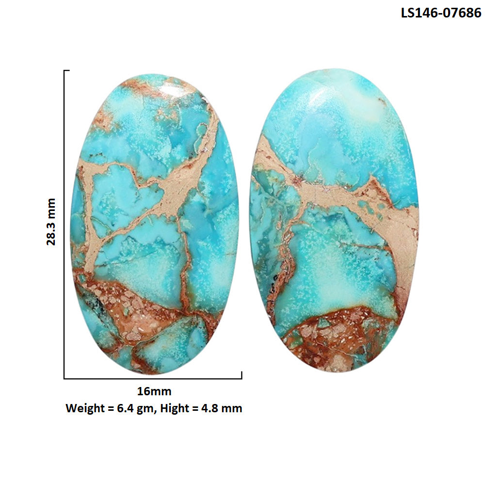 Sea Sediment Jasper Pair 16x28.3x4.8 mm Oval Shape Polished Gemstone LS146-07686