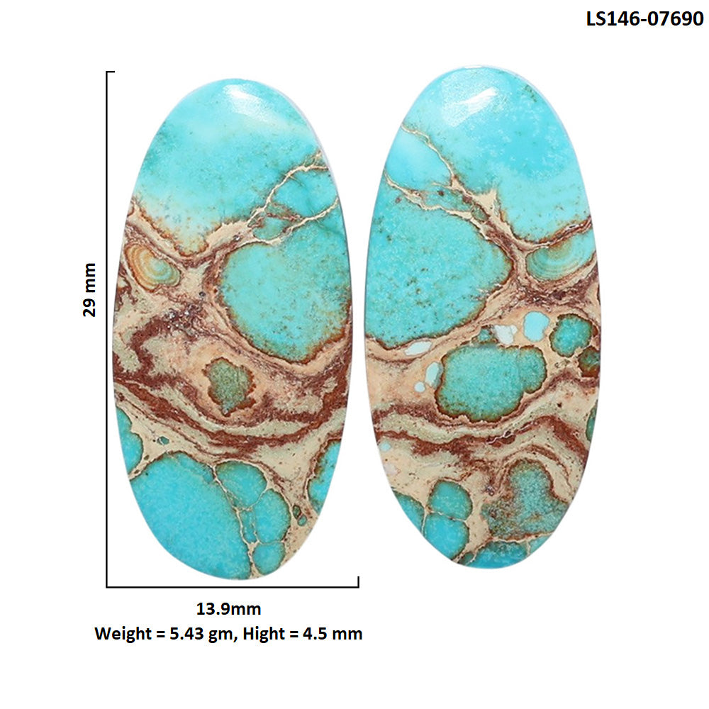 Sea Sediment Jasper Pair 13.9x29x4.5 mm Oval Shape Polished Gemstone LS146-07690