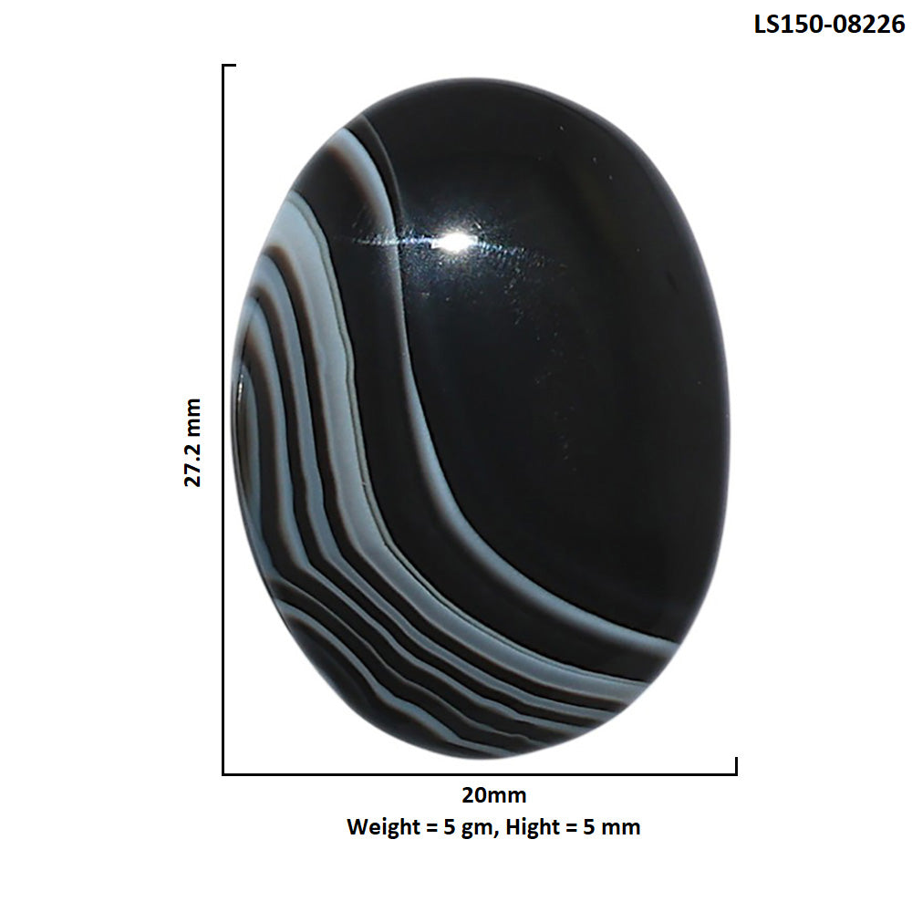 Black Botswana Agate 20x27.2x5 mm Oval Shape Polished Gemstone LS150-08226